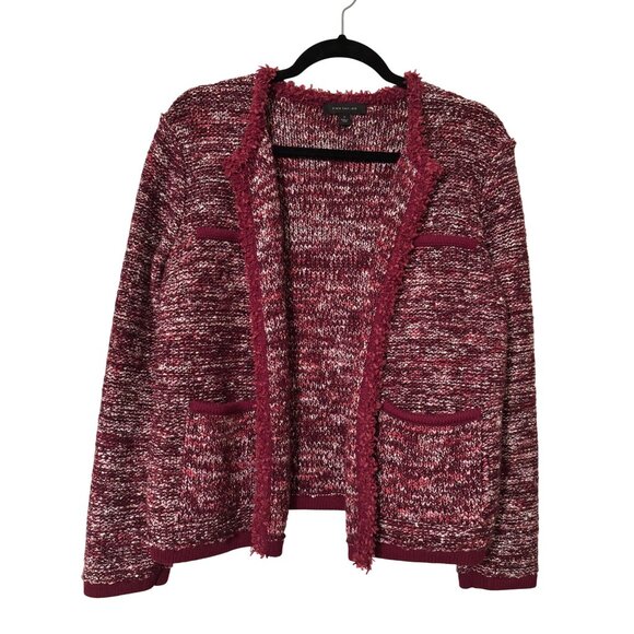 Ann Taylor Magenta Woven Sweater Jacket M Open Front Office Career - Picture 3 of 9